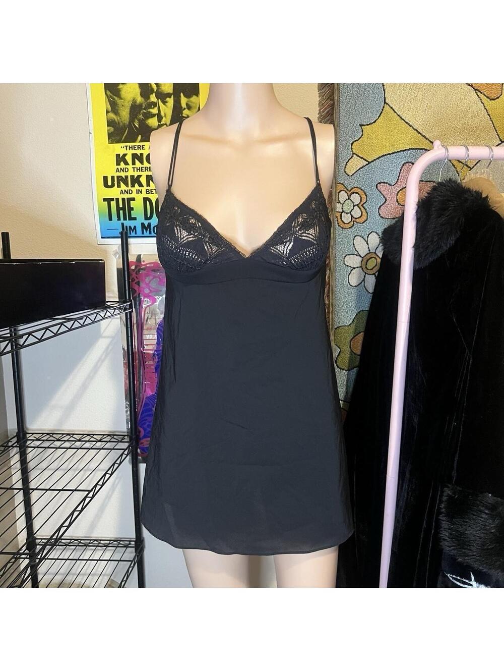 Victorias Secret Very Sexy Crochet Black Slip Dress